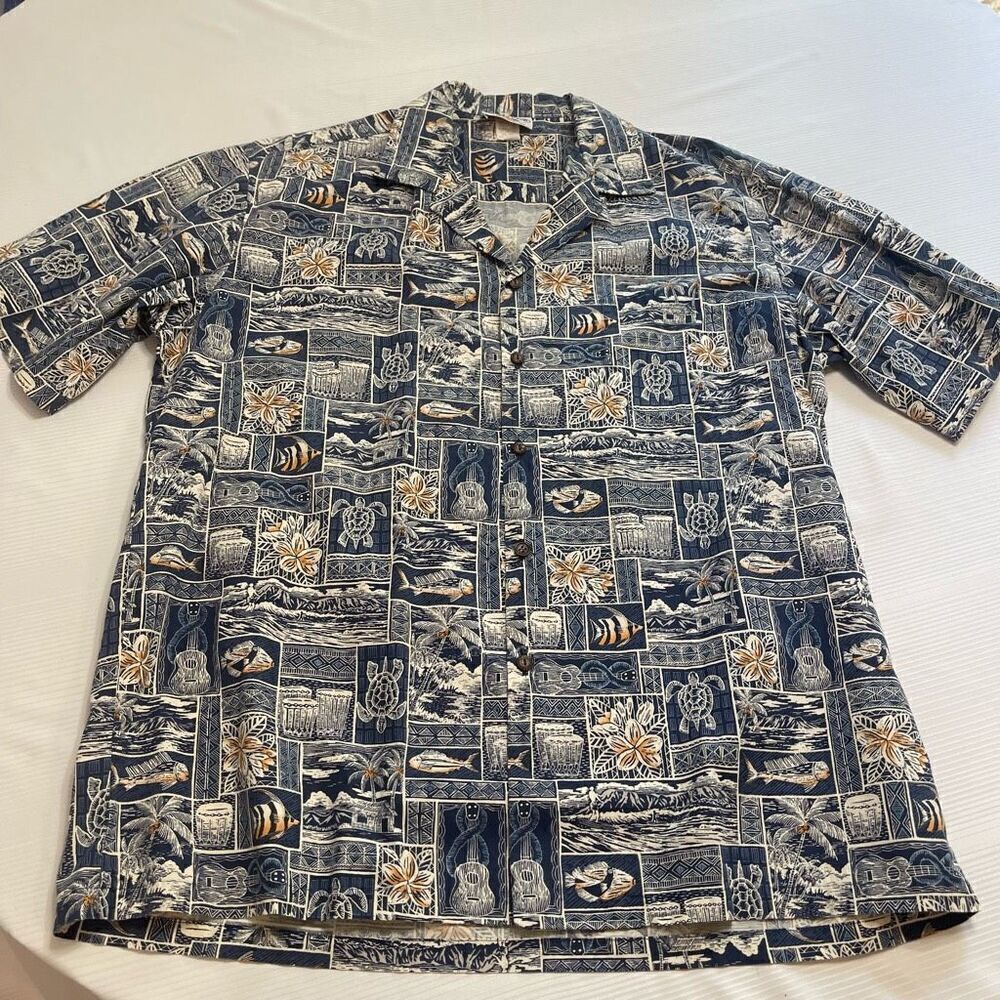 Pacific Legend Navy Blue Short Sleeve Button Up Shirt Size XL